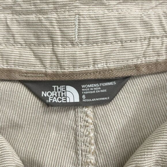 The North Face Shorts Women 6 Beige Linen Cotton Blend Striped 4" inseam Lowrise - Picture 2 of 12